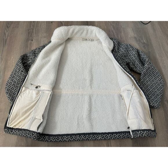 LL Bean Zip Sweater Jacket Womens Small Sherpa Lined Cinch Waist Gray Birds Eye - Picture 3 of 11